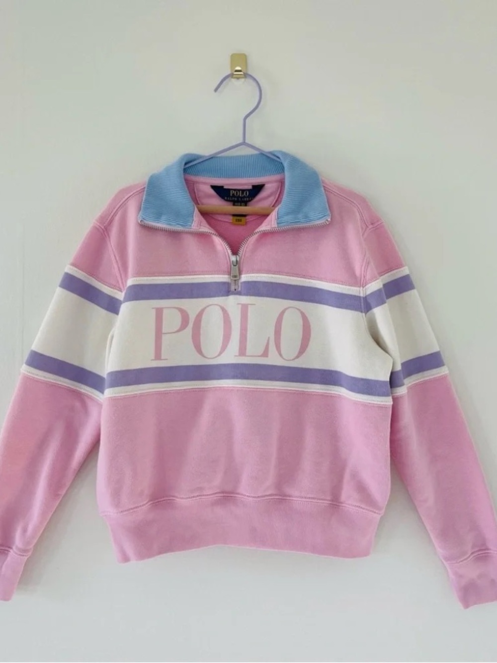 Polo Ralph Lauren Pink Lavender Colorblock Girl’s Quarter-Zip Sweatshirt